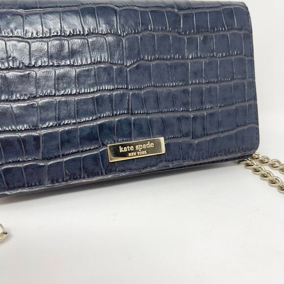 Kate Spade Alexander Ave Exotic Isabeli Clutch Crossbody Bag Blue Gold Chain - Picture 3 of 11
